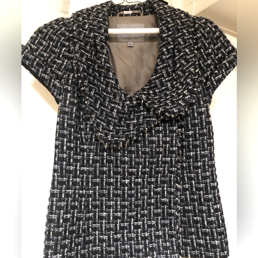 Classiques Entier cap sleeve blazer, navy blue silver and black